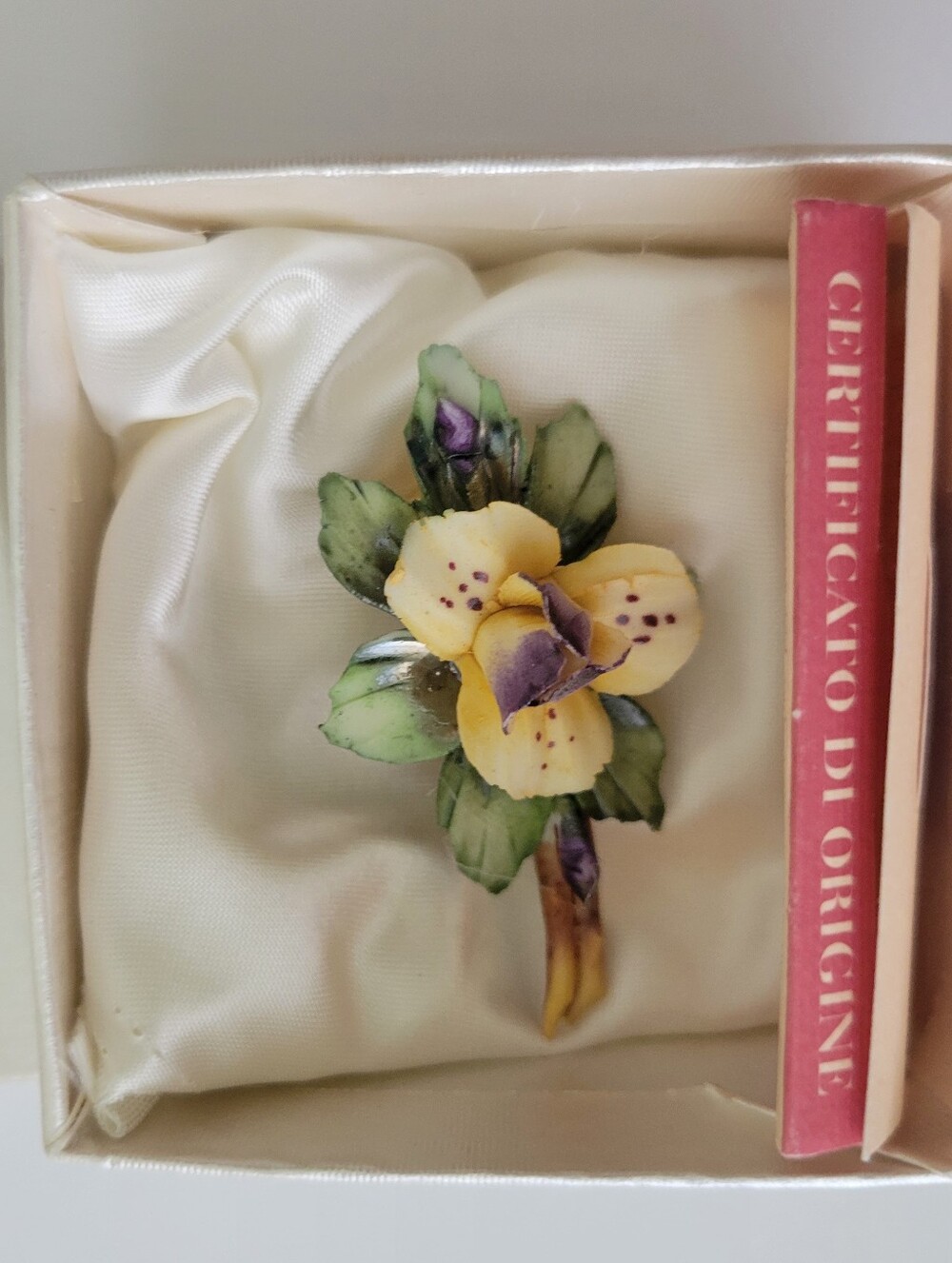 Vintage Capodimonte Porcelain Floral Brooch With Box And Certificate